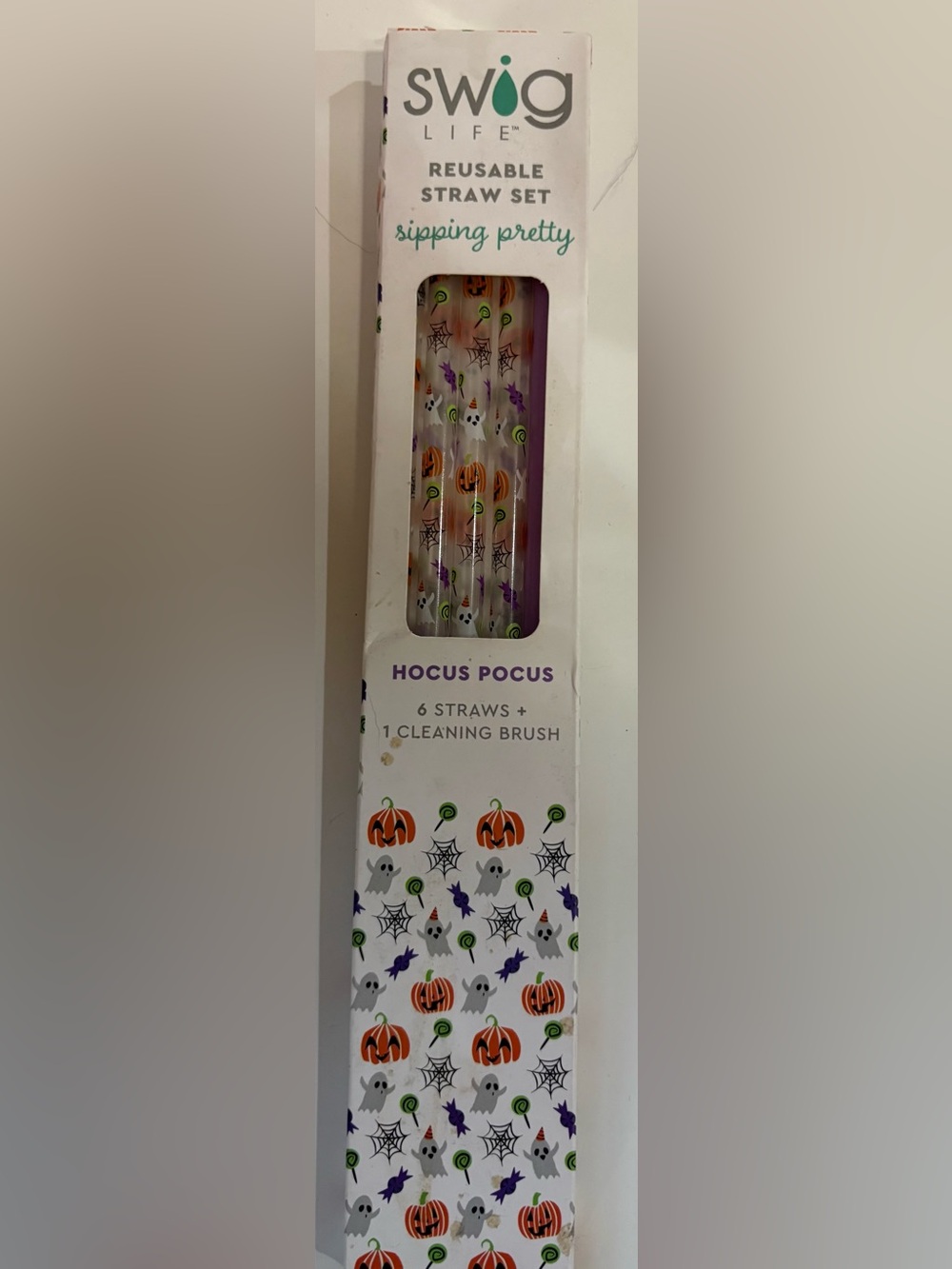 Swig Life Reusable Straw Set: Hocus Pocus Halloween  Pumpkin & Ghost Print - Picture 3 of 4